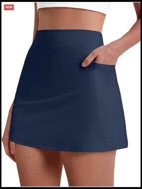 Athletic Skort with 4 Pockets, High Rise Tummy Control Mini Skirt